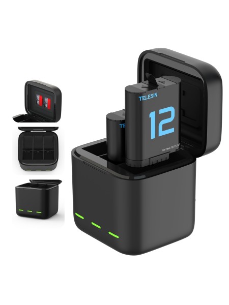 TELESIN 3 Slots LED Storage Charger Box With HERO 11/10/9 Extended Battery