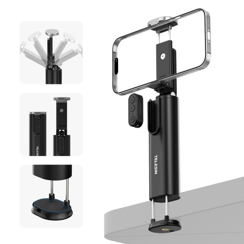 TELESIN Travel Phone Holder for Tripods – Lightweight, Adjustable Clamp for Mobile Photography