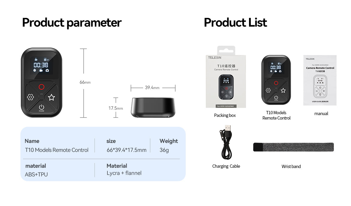 TELESIN T10 Smart Wireless Remote Control for GoPro 10/9/8/Max