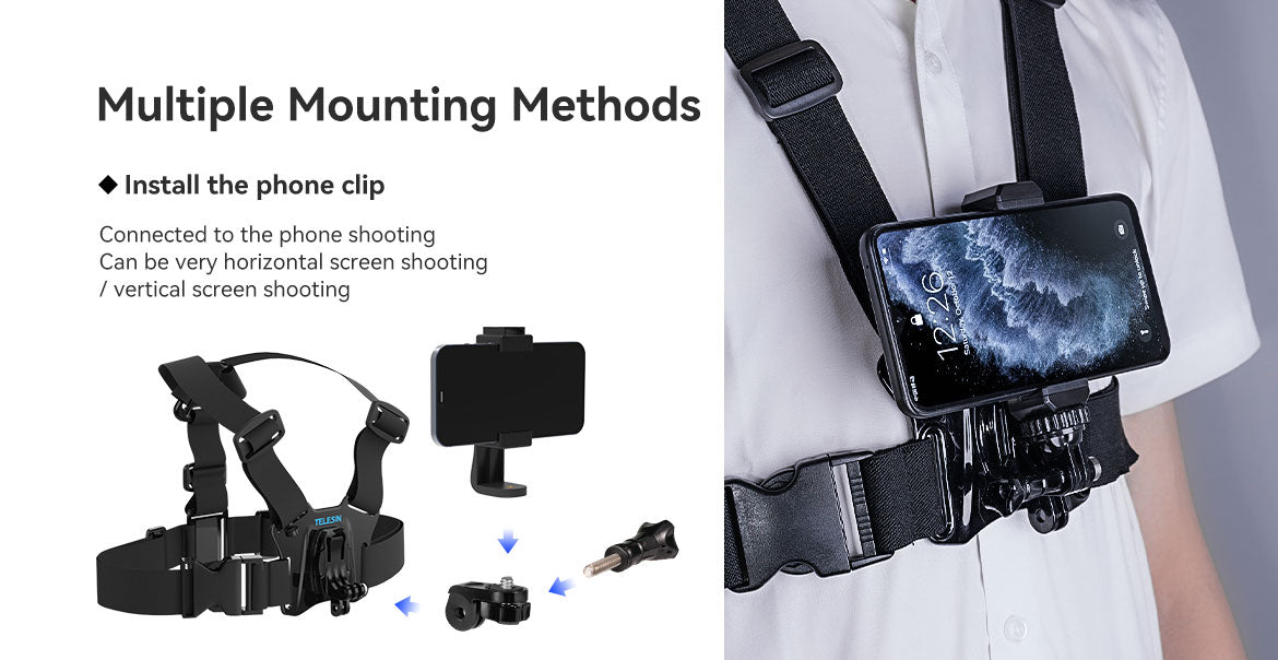 TELESIN Chest Belt Head Strap Mount for GoPro